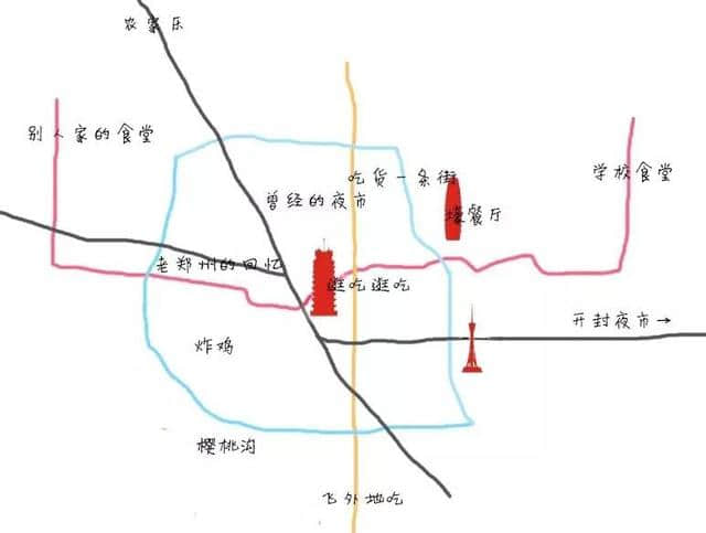 吃货眼里的郑州地图，太逗了！