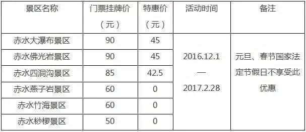 赤水旅游冬季特惠，又是免费又是5折，你准备好了吗？