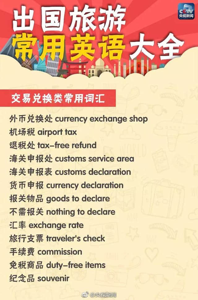 转存！太有用！出国旅游常用英语大全