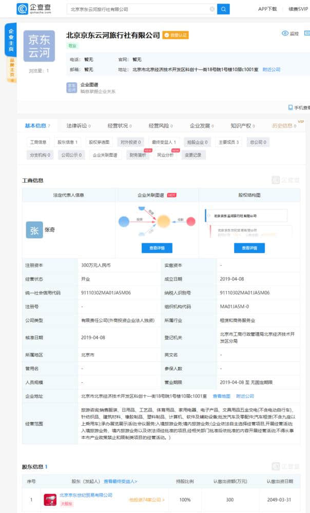 热点 | 京东成立旅游公司 注册资本300万元